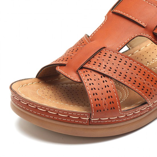 LOSTISY Women Comfy Hollow Out Hook Loop Wedges Sandals LOSTISY Women Comfy Hollow Out Hook Loop Wedges Sandals