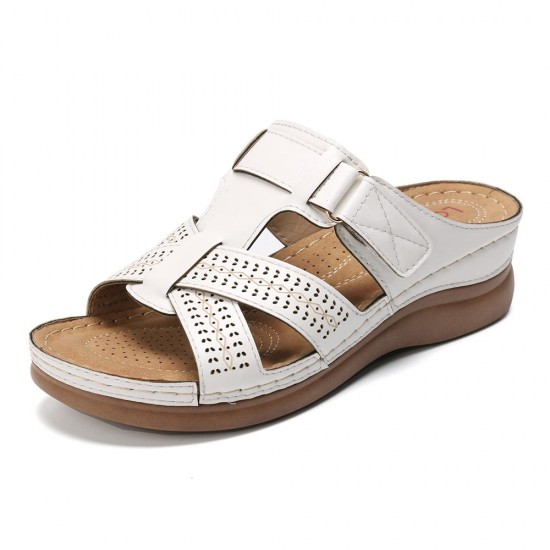 LOSTISY Women Comfy Hollow Out Hook Loop Wedges Sandals LOSTISY Women Comfy Hollow Out Hook Loop Wedges Sandals