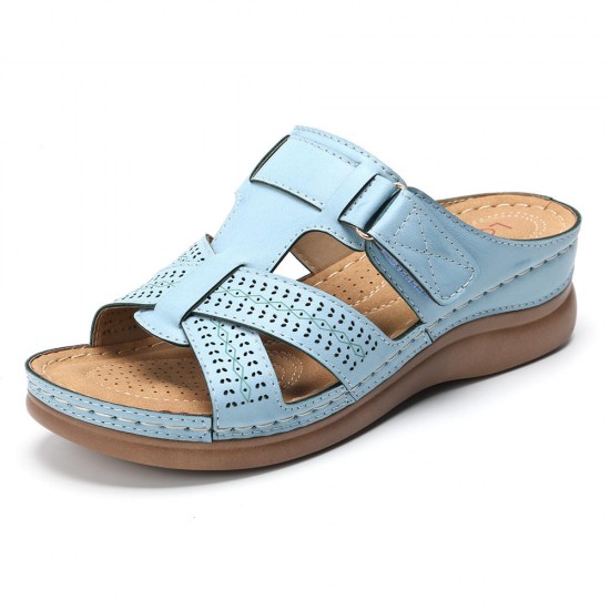 LOSTISY Women Comfy Hollow Out Hook Loop Wedges Sandals LOSTISY Women Comfy Hollow Out Hook Loop Wedges Sandals