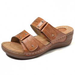 LOSTISY Large Size Casual Hook Loop Wedge Sandals