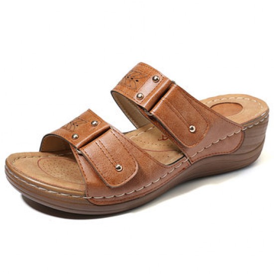 LOSTISY Large Size Casual Hook Loop Wedge Sandals LOSTISY Large Size Casual Hook Loop Wedge Sandals