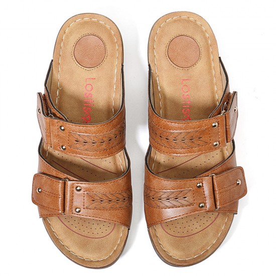 LOSTISY Large Size Casual Hook Loop Wedge Sandals LOSTISY Large Size Casual Hook Loop Wedge Sandals