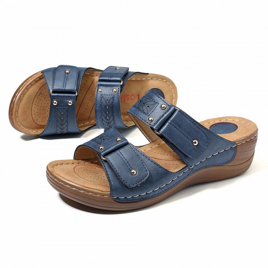LOSTISY Large Size Casual Hook Loop Wedge Sandals LOSTISY Large Size Casual Hook Loop Wedge Sandals