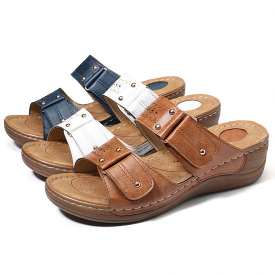 LOSTISY Large Size Casual Hook Loop Wedge Sandals LOSTISY Large Size Casual Hook Loop Wedge Sandals
