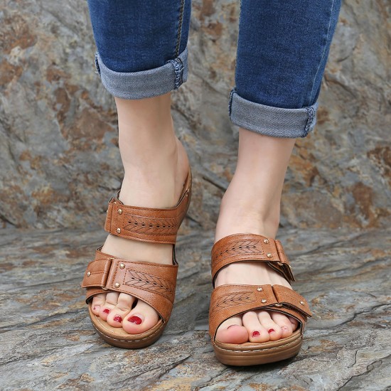 LOSTISY Large Size Casual Hook Loop Wedge Sandals LOSTISY Large Size Casual Hook Loop Wedge Sandals