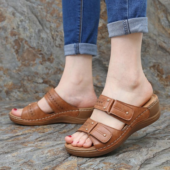 LOSTISY Large Size Casual Hook Loop Wedge Sandals LOSTISY Large Size Casual Hook Loop Wedge Sandals