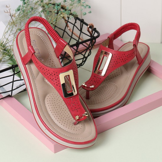 Women Metal Clip Toe Elastic Band Lightweight Beach Sandals Women Metal Clip Toe Elastic Band Lightweight Beach Sandals