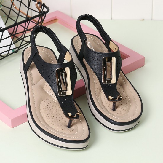 Women Metal Clip Toe Elastic Band Lightweight Beach Sandals Women Metal Clip Toe Elastic Band Lightweight Beach Sandals