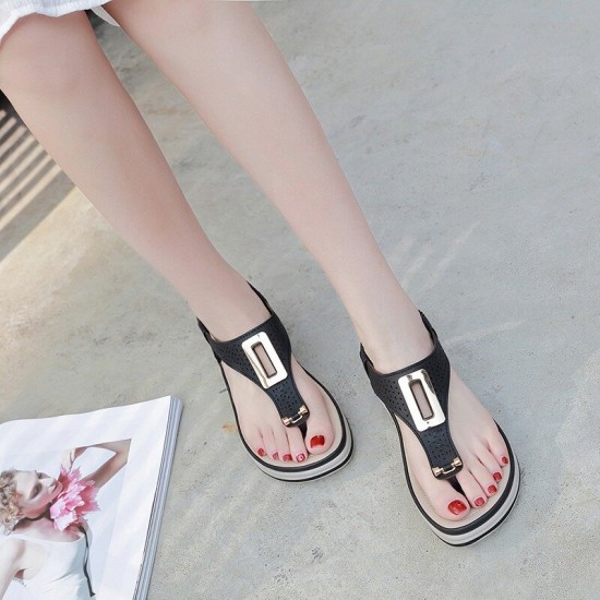 Women Metal Clip Toe Elastic Band Lightweight Beach Sandals Women Metal Clip Toe Elastic Band Lightweight Beach Sandals