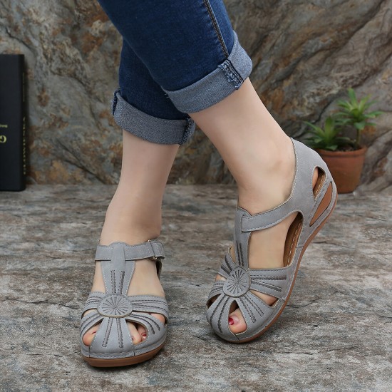 LOSTISY Women Wedges Shoes Splicing Casual Comfy Sandals LOSTISY Women Wedges Shoes Splicing Casual Comfy Sandals