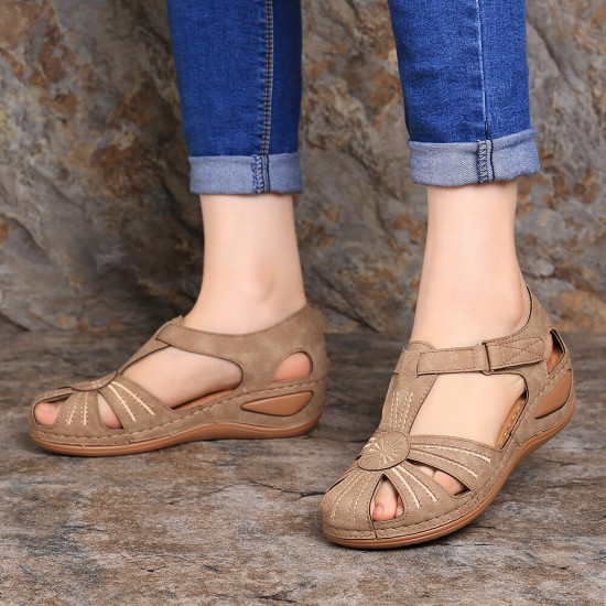 LOSTISY Women Wedges Shoes Splicing Casual Comfy Sandals LOSTISY Women Wedges Shoes Splicing Casual Comfy Sandals