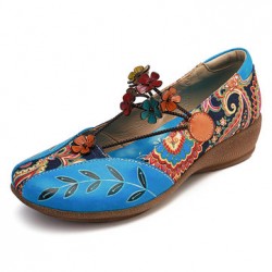 Socofy Women Retro Print Patchwork Pumps