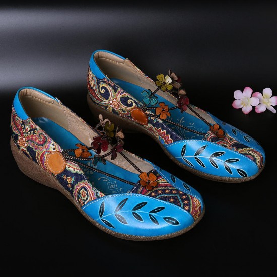 Socofy Women Retro Print Patchwork Pumps Socofy Women Retro Print Patchwork Pumps