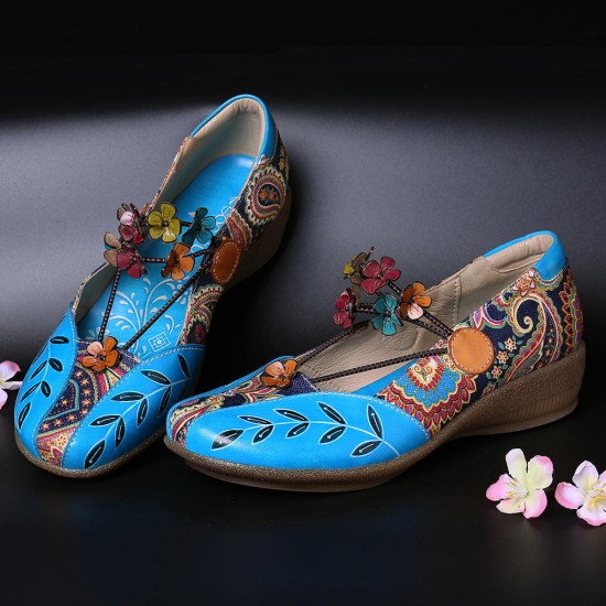 Socofy Women Retro Print Patchwork Pumps Socofy Women Retro Print Patchwork Pumps