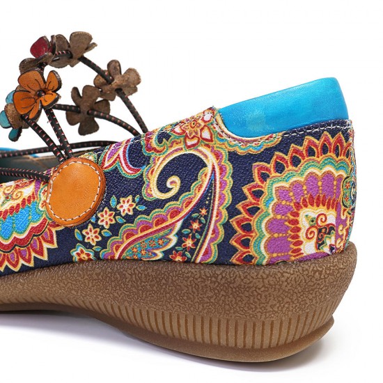 Socofy Women Retro Print Patchwork Pumps Socofy Women Retro Print Patchwork Pumps
