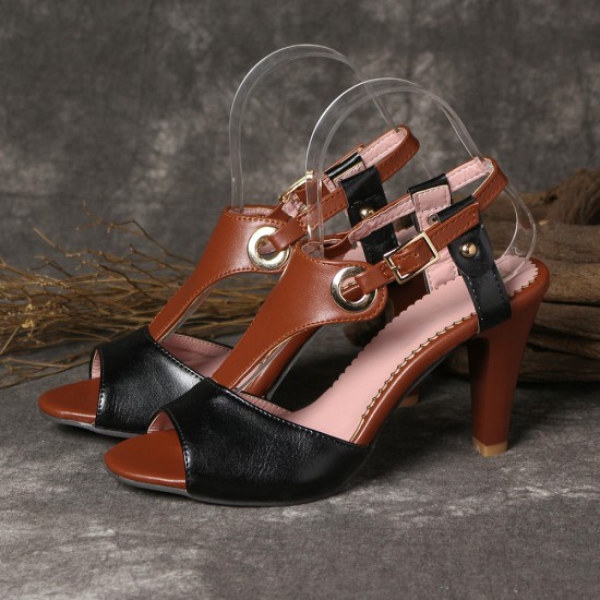 Women Plus Size Color Splicing Peep Toe Casual Summer Heeled Sandals Women Plus Size Color Splicing Peep Toe Casual Summer Heeled Sandals