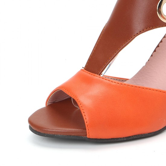 Women Plus Size Color Splicing Peep Toe Casual Summer Heeled Sandals Women Plus Size Color Splicing Peep Toe Casual Summer Heeled Sandals