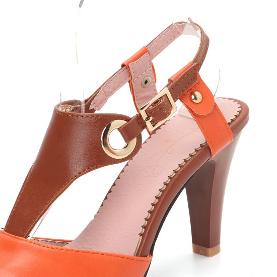 Women Plus Size Color Splicing Peep Toe Casual Summer Heeled Sandals Women Plus Size Color Splicing Peep Toe Casual Summer Heeled Sandals