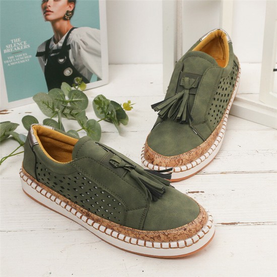 Large Size Women Casual Hollow Out Fringe Loafers Large Size Women Casual Hollow Out Fringe Loafers