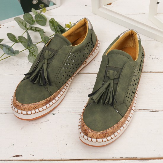Large Size Women Casual Hollow Out Fringe Loafers Large Size Women Casual Hollow Out Fringe Loafers