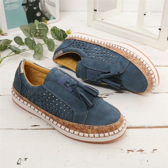 Large Size Women Casual Hollow Out Fringe Loafers Large Size Women Casual Hollow Out Fringe Loafers