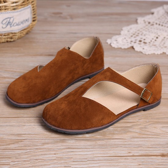 Women Comfy Suede Buckle Pure Color Flats Women Comfy Suede Buckle Pure Color Flats