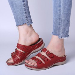 LOSTISY Women Opened Toe Buckle Beach Wedges Casual Slide Sandals