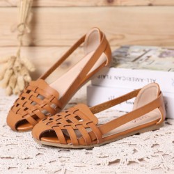 Women Hollow Out Pattern Closed Toe Slip On Sandals
