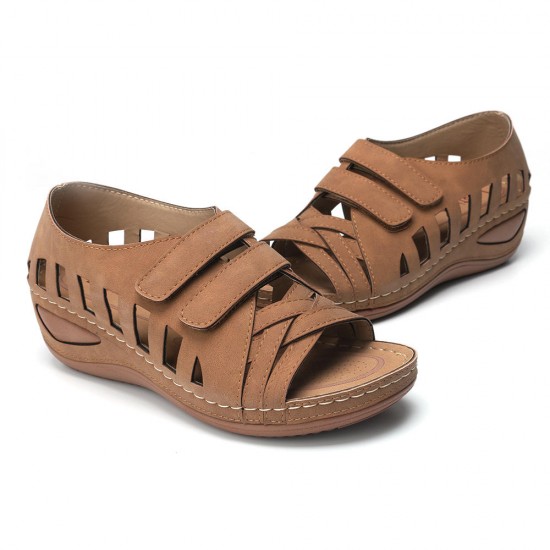 Lostisy Large Size Women Cross Belt Breathable Pure Color Sandals Lostisy Large Size Women Cross Belt Breathable Pure Color Sandals