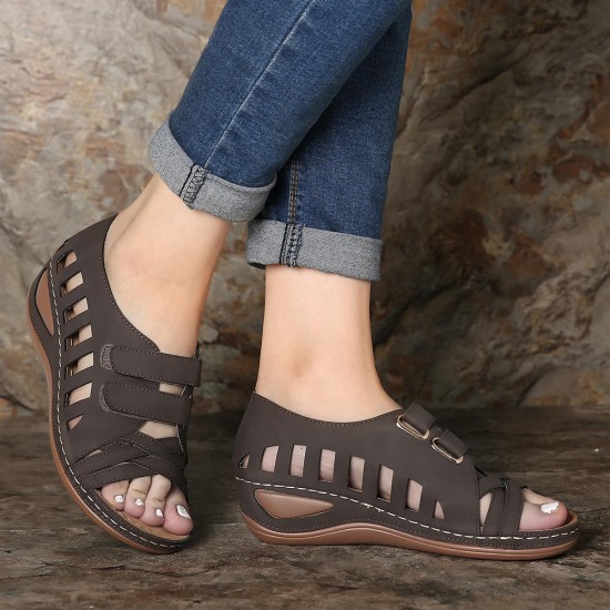 Lostisy Large Size Women Cross Belt Breathable Pure Color Sandals Lostisy Large Size Women Cross Belt Breathable Pure Color Sandals