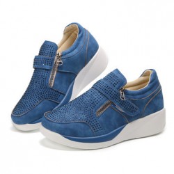 Women Mesh Hook Loop Zipper Wedges Casual Sneakers