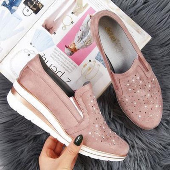 Large Size Women Casual Pointed Toe Hollow Slip On Wedges Loafers Large Size Women Casual Pointed Toe Hollow Slip On Wedges Loafers