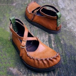 Women Large Size Comfortable Soft Cross Belt Buckle Round Toe Flats Loafers