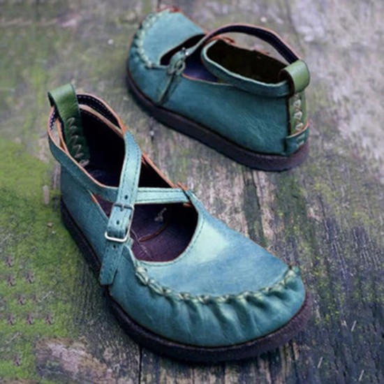 Women Large Size Comfortable Soft Cross Belt Buckle Round Toe Flats Loafers Women Large Size Comfortable Soft Cross Belt Buckle Round Toe Flats Loafers