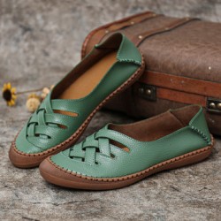 Women Genuine Leather Breathable Plus Size Hollow Spring Casual Flats Loafers