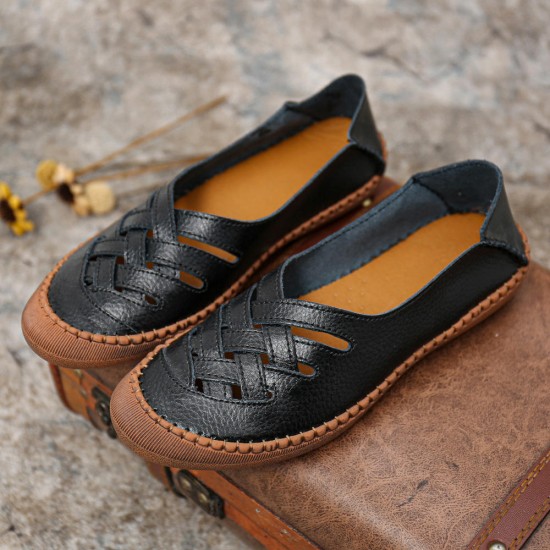 Women Genuine Leather Breathable Plus Size Hollow Spring Casual Flats Loafers Women Genuine Leather Breathable Plus Size Hollow Spring Casual Flats Loafers