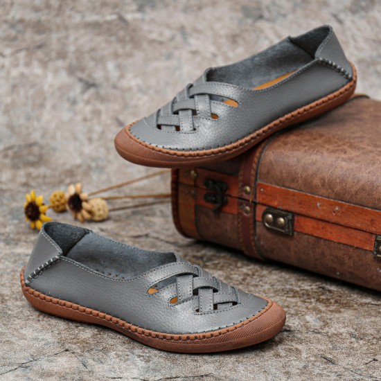 Women Genuine Leather Breathable Plus Size Hollow Spring Casual Flats Loafers Women Genuine Leather Breathable Plus Size Hollow Spring Casual Flats Loafers