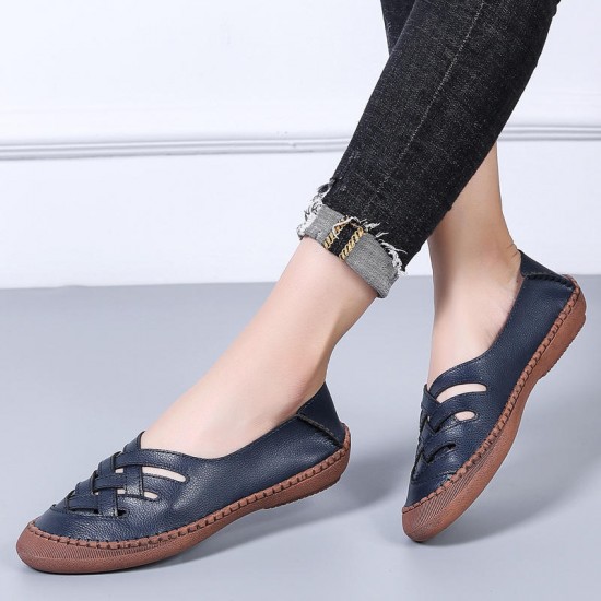 Women Genuine Leather Breathable Plus Size Hollow Spring Casual Flats Loafers Women Genuine Leather Breathable Plus Size Hollow Spring Casual Flats Loafers