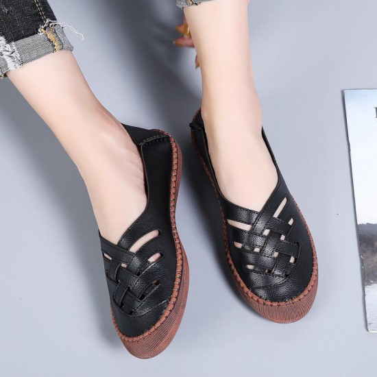 Women Genuine Leather Breathable Plus Size Hollow Spring Casual Flats Loafers Women Genuine Leather Breathable Plus Size Hollow Spring Casual Flats Loafers