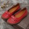Women Plus Size Genuine Leather Breathable Hollow Out Slip On Casual Flats Loafers