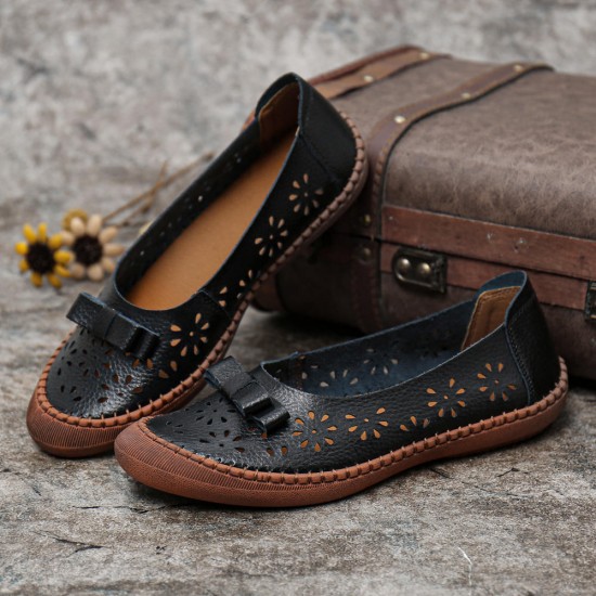 Women Plus Size Genuine Leather Breathable Hollow Out Slip On Casual Flats Loafers Women Plus Size Genuine Leather Breathable Hollow Out Slip On Casual Flats Loafers