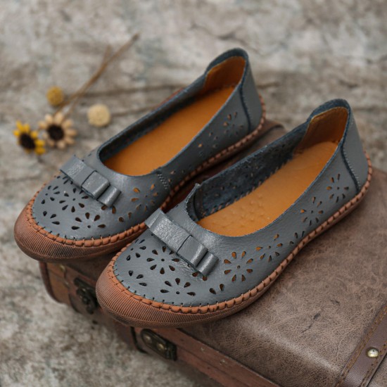 Women Plus Size Genuine Leather Breathable Hollow Out Slip On Casual Flats Loafers Women Plus Size Genuine Leather Breathable Hollow Out Slip On Casual Flats Loafers