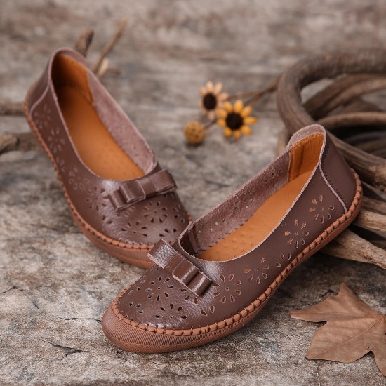 Women Plus Size Genuine Leather Breathable Hollow Out Slip On Casual Flats Loafers Women Plus Size Genuine Leather Breathable Hollow Out Slip On Casual Flats Loafers