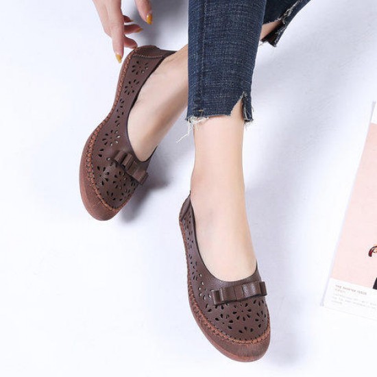 Women Plus Size Genuine Leather Breathable Hollow Out Slip On Casual Flats Loafers Women Plus Size Genuine Leather Breathable Hollow Out Slip On Casual Flats Loafers
