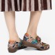 SOCOFY Retro Splicing Flowers Pattern Flat Hook Loop Leather Shoes SOCOFY Retro Splicing Flowers Pattern Flat Hook Loop Leather Shoes