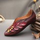 SOCOFY Retro Rainforest Splicing Floral Leaves Elegant Leather Comfy Flat Shoes SOCOFY Retro Rainforest Splicing Floral Leaves Elegant Leather Comfy Flat Shoes