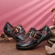 SOCOFY Retro Flowers Embroidery Leather Embossed Plum Blossom Buckle Slip On Flat Shoes SOCOFY Retro Flowers Embroidery Leather Embossed Plum Blossom Buckle Slip On Flat Shoes