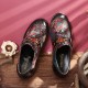 SOCOFY Retro Flowers Embroidery Leather Embossed Plum Blossom Buckle Slip On Flat Shoes SOCOFY Retro Flowers Embroidery Leather Embossed Plum Blossom Buckle Slip On Flat Shoes