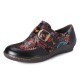 SOCOFY Retro Flowers Embroidery Leather Embossed Plum Blossom Buckle Slip On Flat Shoes SOCOFY Retro Flowers Embroidery Leather Embossed Plum Blossom Buckle Slip On Flat Shoes
