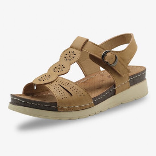 Women Hollow Out Breathable Open Toe Buckle Casual Summer Wedge Sandals Women Hollow Out Breathable Open Toe Buckle Casual Summer Wedge Sandals